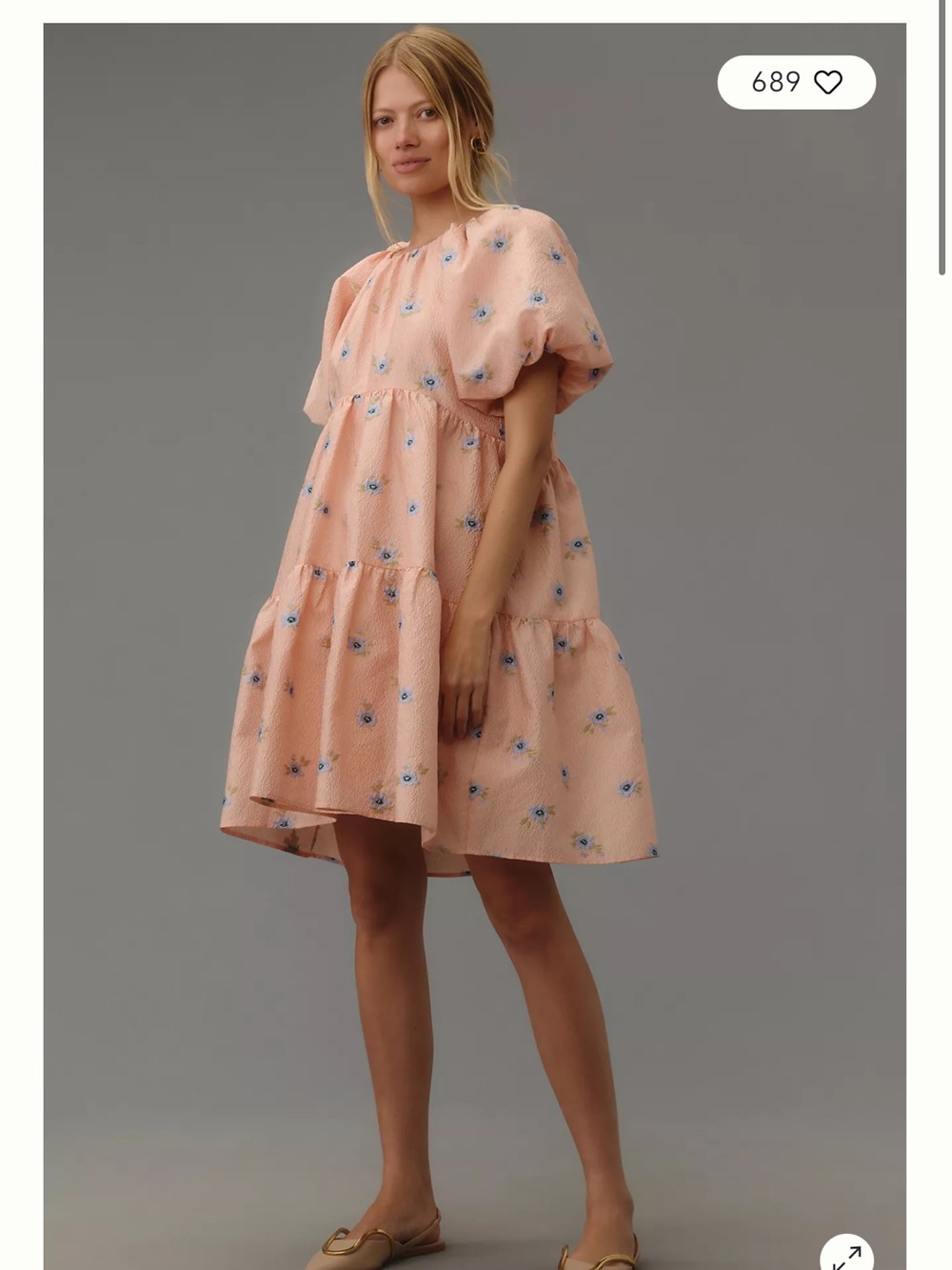 Endless Rose Peach Floral Tiered Puff-Sleeve Mini Dress